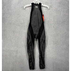 TYR Swim Suit Womens 24 L Black Tracer A7 Zip Back Full Body USA Made FINA New‎